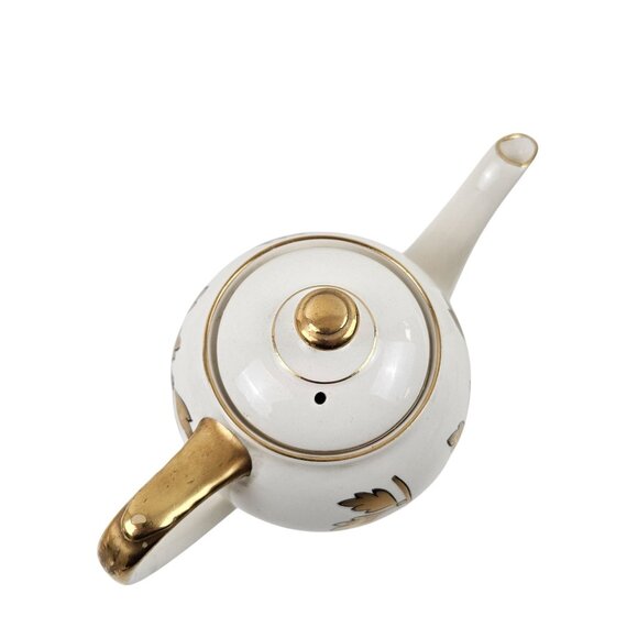 Vintage Royle Kenwood Lidded Teapot Empire England Porcelain Gold Leaf Design - Picture 6 of 9